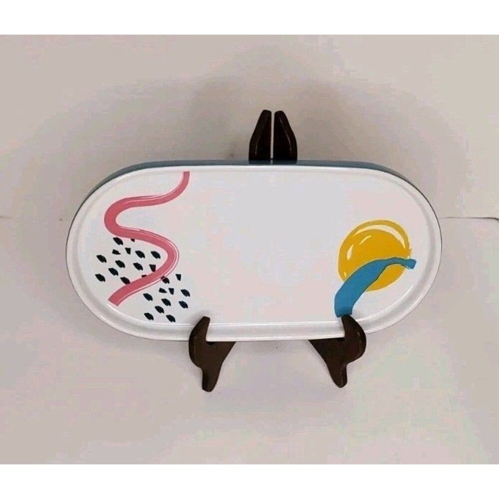 Grove Co Soap Trinket Tray Vanity Oval Catch All Ceramic Abstract Retro Pattern